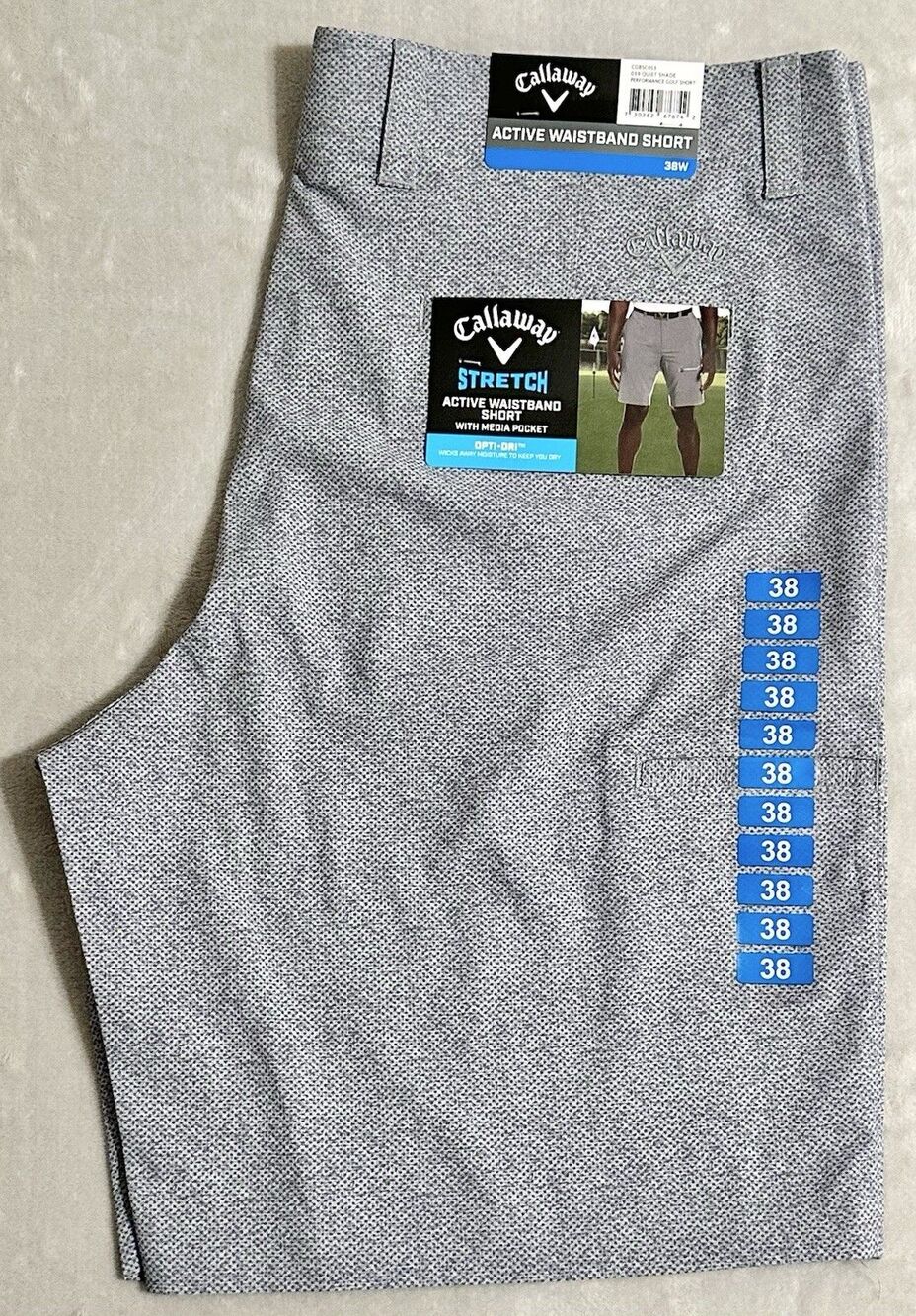 NWT Callaway Mens 38 Quiet Shade Gray Performance Golf Shorts Media Pocket